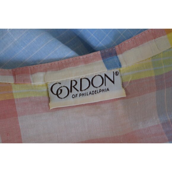 Vintage 80s Plaid Long-Sleeves Cotton Pastel Button-up‎ Blouse - Picture 7 of 10